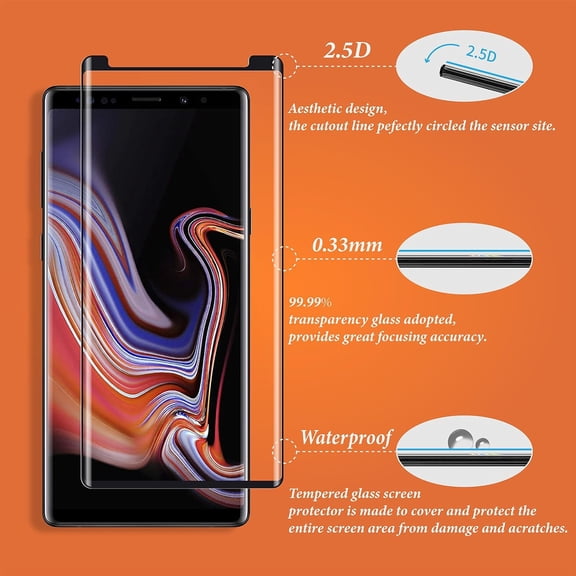 UYWGF-2 Pack Screen Protector for Samsung Galaxy Note 9 6.4 Inch, HD Clear Tempered Glass, Easy Installation, High Sensitivity, Case Friendly