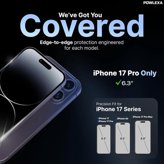 UYWGF-2 Pack Screen Protector for iPhone 17 Pro 6.3" 5X Stronger Tempered Glass 9H+ Hardness 12FT Military Grade Shatterproof HD Clear, Scratch Resistant Bubble-Free Installation Frame Case Friendly