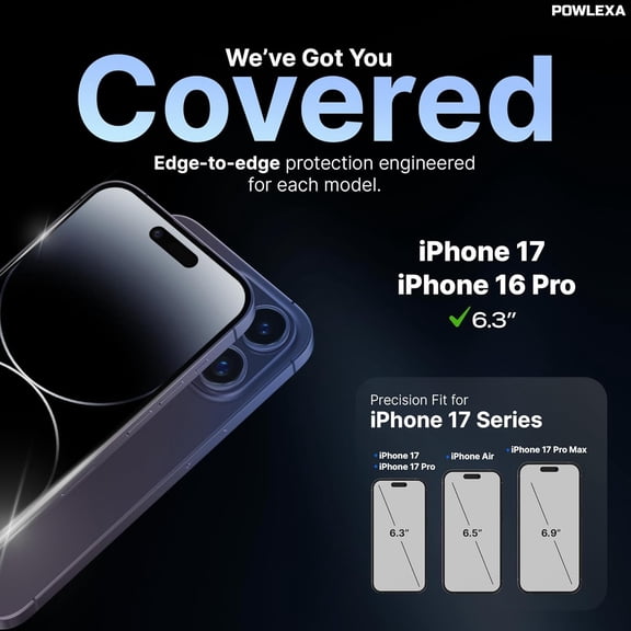 UYWGF-2 Pack Screen Protector for iPhone 17 Tempered Glass Film 9H+ Hardness 12FT Military Grade Shatterproof, HD Clear, Scratch Resistant, Full Edge Case Friendly Bubble Free Alignment Frame [6.3"]