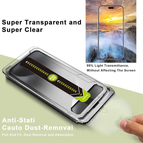 UYWGF-2 Pack Ultra HD Clear Screen Protector for iPhone 16 Pro (6.3-Inch),9H Tempered Glass,Full Coverage,Anti-Fingerprint,Auto Dust Removal,Bubble-Free,Easy Installation