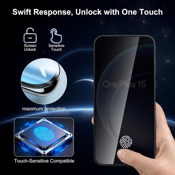 UYWGF-2 Pack for OnePlus 15 Privacy Screen Protector, 2 Pack Camera Protector, Fingerprint Compatible, Anti Spy, 9H Hardness Glass for OnePlus 15 5G