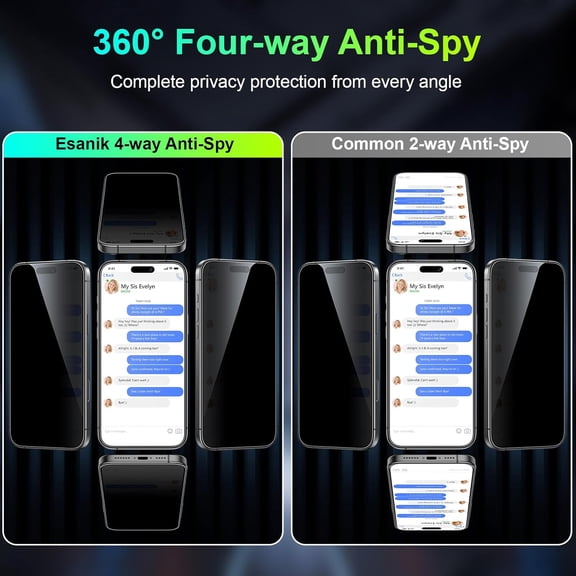 UYWGF-[2-Pack for iPhone 16 Plus/15 Plus 360 Privacy Screen Protector - 4-Way Anti-Spy Tempered Glass,Shatterproof, Anti-Peep, Scratch Resistant,Easy Installation Frame Included