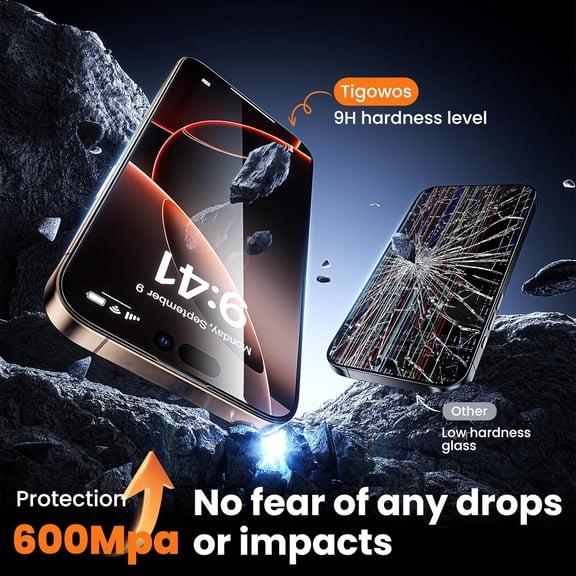 UYWGF-2-Pack for iPhone 16 Pro Max Screen Protector,[Double Shatterproof Tempered Glass] [9H+ Hardness],99.99% HD Clear,Full Coverage,Anti Scratch & Smudge,Easy Installation