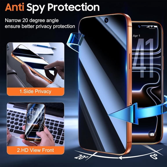 UYWGF-2 Pack for iPhone 17 Pro Max Privacy Screen Protector - 6.9 inch [20 Anti-Spy] [Bubble-Free] [Military Grade Shatterproof & 9H+ Hardness] Privacy Screen 17 Pro Max Tempered Glass Full Coverage