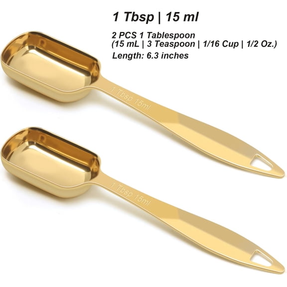 UYWGF-2 Pcs 1 Tablespoon(15 mL | 3 Tsp | 1 Tbsp | 15 cc | 1/2 oz) Stainless Steel Single Measuring Spoon, Long Handle Metal Measuring Spoon, Kitchen Gadgets for Cooking & Baking(Gold)