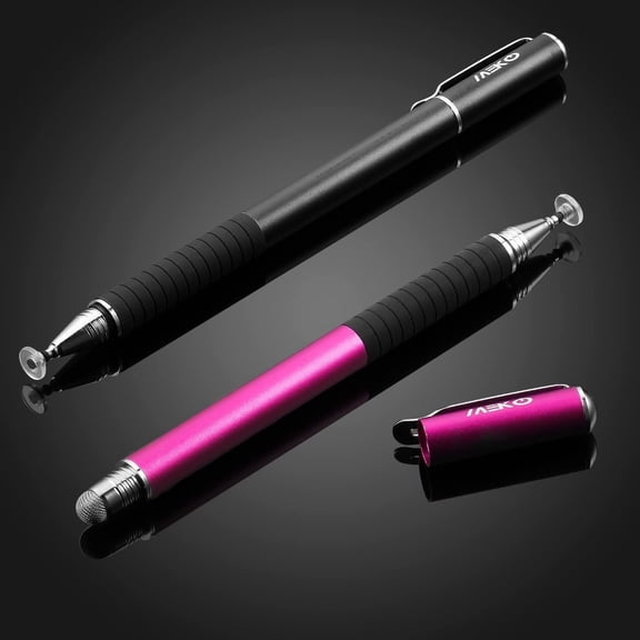 UYWGF-(2 Pcs)[2 in 1 Precision Series] Disc Stylus/Styli for All Touch Screen Devices Bundle with 4 Replaceable Disc Tips, 2 Replaceable Fiber Tips - (Black/Pink)