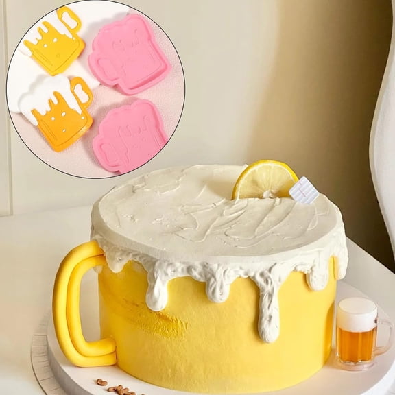 UYWGF-2 Pcs Creative Beer Shape Silicone Molds, Cute Beer Cup Fondant Mold, For Kitchen Baking, Candy, Biscuits, Chocolate, Cake Decoration, Chewing Gum, DIY Clay, Resin, Pendant