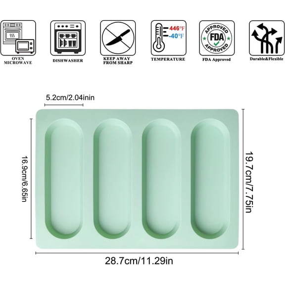 UYWGF-2 Pcs Eclair Silicone Molds Hot Dog Bun Granola Bar Mold Nonstick & Heat proof Baking Pan Bread Mold for Homemade Hotdog Bun Rolls