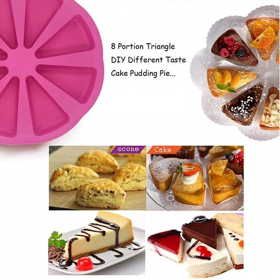 UYWGF-2 Pcs Silicone Triangle 8 Cavity Pizza Cake Pan, 4 inch Cake Pan for Brownies, Muffins, Cheesecake, Cornbread DIY Kitchen Baking Shapes (Rose Red)
