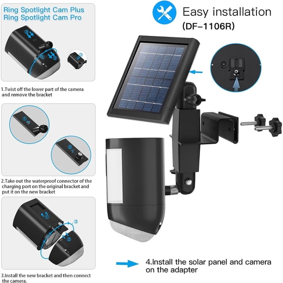 UYWGF-2-in-1 Weatherproof Gutter Mount for Stick Up Cam/Pro Solar Panel, Spotlight Cam Pro Battery and Outdoor Cam Plus Battery Outdoor Mount Accessories for Ring Solar Panel (Black)