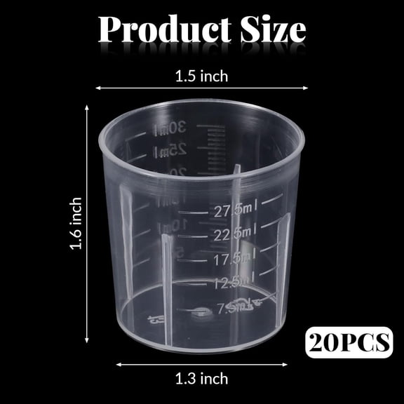 UYWGF-20 PCS 30ml (1oz) Liquid Measuring Cups Plastic, Mini Clear Medicine Measuring Cups Graduated Beakers for Kitchen Lab Measure Tool Beakers Cooking Home Crafts, Accurate Stackable