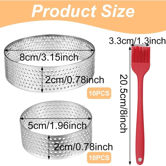 UYWGF-20 Pack Perforated Pastry Rings Stainless Steel Baking Ring for Cookies, Tart Shells Molds Rings Round Mousse Mold Ring for Baking Pastries, Small Fruit Tartet Crust