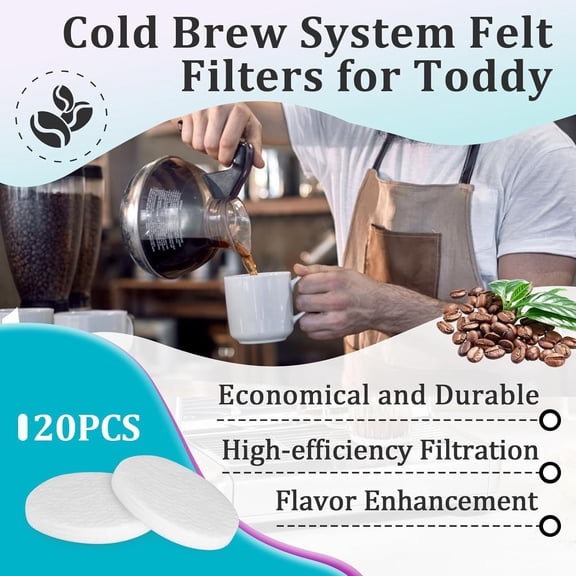 UYWGF-20 Pcs Cold Brew System Felt Filters Compatible With Toddy, Reusable Coffee Filters Fit for Nispira Replacement Water Filter and Alocs Coffee Filter