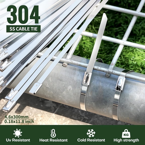 UYWGF-200 PCS Metal Zip Ties Heavy Duty Outdoor, 12-Inch 270LB Self-Locking 304 Stainless Steel Cable Ties for Fence, Vehicles, Farms, Cables, Pipes, Exhaust Wrap, Indoor and outdoor Use