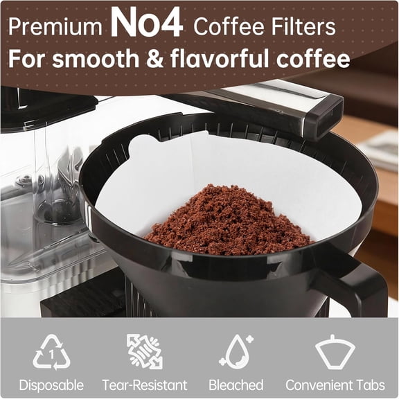 UYWGF-200 PCS No.4 Coffee Filters Compatible with Technivorm Moccamaster, White #4 Cone Coffee Filters, Disposable Bleached Paper Filter, Durable with No Grounds Passing Through, Ideal for Home Brewi
