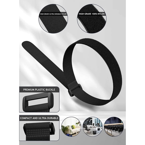 UYWGF-24 Pack Cable Straps Reusable Fastening Cinch Straps Wire Loop Ties(1" x 12"), Adjustable Hook And Loop Straps with Buckle Nylon Extend Securing Strap for Extension Cord Wrap, Cable, Hose Organ