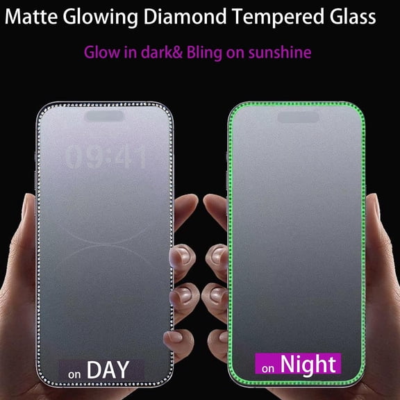 UYWGF-2PCS Glitter Matte Screen Protector for iPhone 16 Plus/15 Plus/14 ProMax 6.7 Inch, Diamond Bling Shiny Shine on Night Sparkling Tempered Glass
