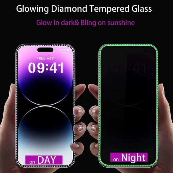 UYWGF-2PCS Glitter Screen Protector suit for iPhone 15 Pro Max,Diamond Bling Shiny Shine on Night Sparkling Tempered Glass Suit for iPhone 15 Pro Max 6.7 Inch