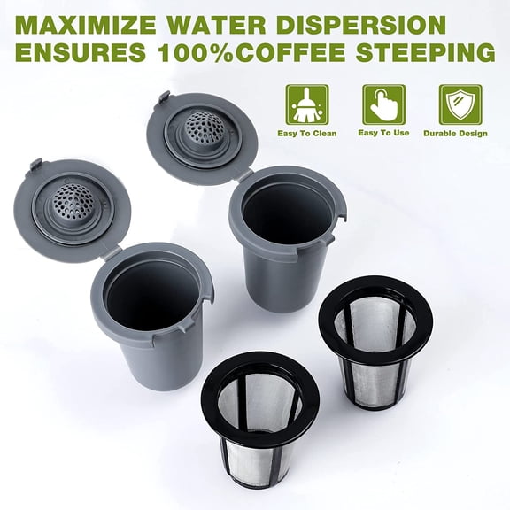 UYWGF-2PCS Reusable Coffee Filter Cups, Compatible with SS-RFC Single Serve Brewer Coffe maker, Gray Home Barista Filter Cup, BPA-Free Refillable Cup Coffee Filter