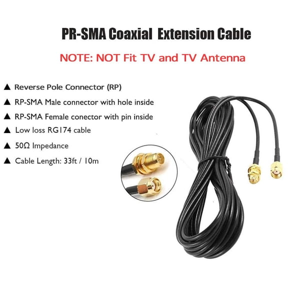 UYWGF-2Pack 33ft WiFi Antenna Extension Cable RP-SMA Male to Female Connector for Wireless LAN Router Bridge Wireless Network Card Security IP Camera
