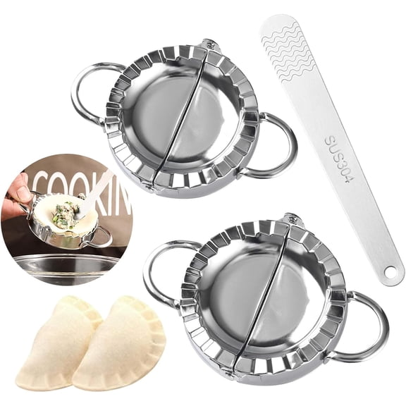 UYWGF-2pcs Dumpling Maker With Stuffing Spoon, Dumpling Maker Dough Cutter Dumplings Mold for Empanada, Empanada Press, Ravioli, Pierogi, Turnovers(Large 4.13 inch, Small 3.35inch)(COLOR:silver)