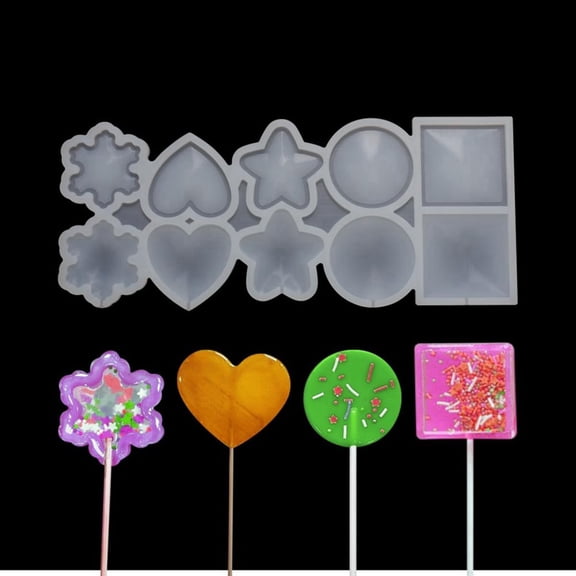 UYWGF-2pcs/lot Star/Round/Heart/Square/Snowflake Resin Epoxy Silicone Mold Diy Chocolate Rattle Shaker Lollipop Mould Cake Decorating Tools (J_ Star Heart Square)