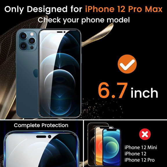 UYWGF-3+3 Pack Privacy Screen Protector for iPhone 12 Pro Max 6.7-Inch with 3 Pack Camera Lens Protector, Anti Spy Tempered Glass Film 9H Hardness Bubble Free Case Friendly