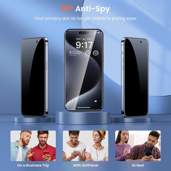 UYWGF-[3+3 Pack for iPhone 15 Pro Privacy Screen Protector & Camera Lens Protector, Privacy Screen iPhone 15 Pro, Anti Spy Private Tempered Glass Easy Installation Kit 6.1 Inch Accessories