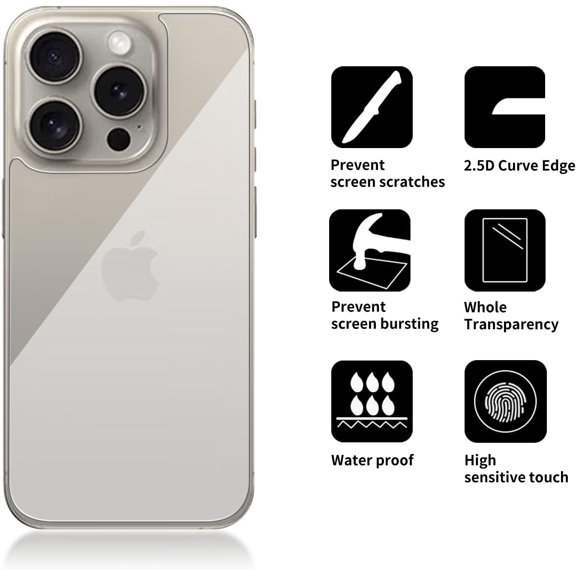 UYWGF-3 Pack Glass Back Screen Protector Compatible for iPhone 15 Pro/iPhone 14 Pro [6.1 Inch] [9H Hardness]-HD Back Tempered Glass, Scratch Resistant,Easy Installrear glass protector