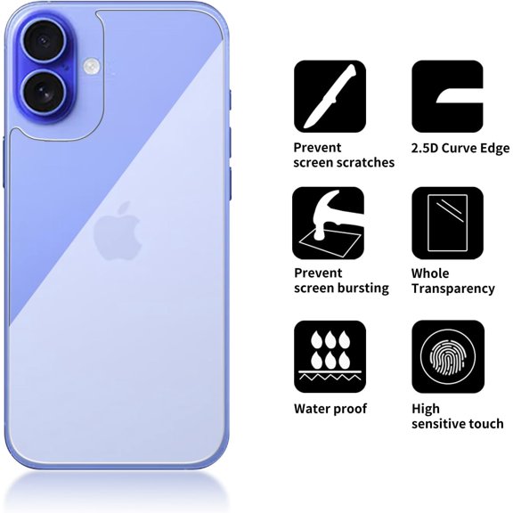 UYWGF-3 Pack Glass Back Screen Protector Compatible for iPhone 16 plus 6.7-Inch [9H Hardness]-HD Back Tempered Glass, Scratch Resistant,Easy Installrear glass protector