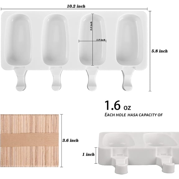 UYWGF-3 Pack Large Popsicle Molds 4 Cavities Cake Pop Silicone Molds Oval Ice Cream Cakesicle Molds for Homemade Ice Pop with 100 Wooden Sticks