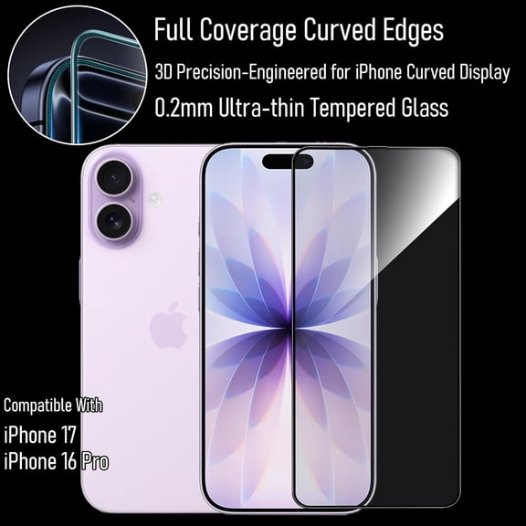 UYWGF-3 Pack Privacy Phone Screen Protector of 4-Way-360 Anti-Spy Tempered Glass, Unbreak Military Grade Drop Protection, 3D Curved Edge Full Coverage, Sensitive, Anti-Fingerprint, Bubble Free with
