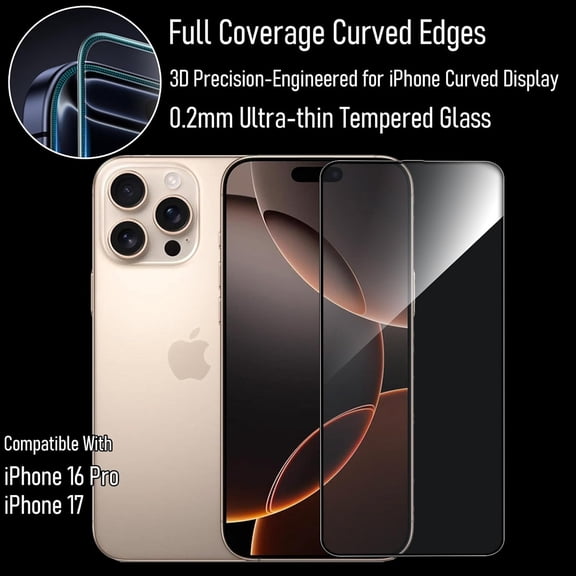 UYWGF-3 Pack Privacy Phone Screen Protector of 4-Way-360 Anti-Spy Tempered Glass, Unbreak Military Grade Drop Protection, 3D Curved Edge Full Coverage, Sensitive, Anti-Fingerprint, Bubble Free with