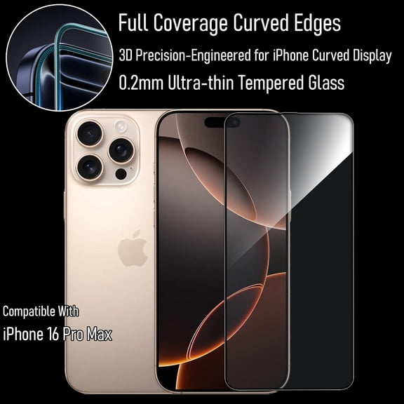 UYWGF-3 Pack Privacy Phone Screen Protector of 4-Way-360 Anti-Spy Tempered Glass, Unbreak Military Grade Drop Protection, 3D Curved Edge Full Coverage, Sensitive, Anti-Fingerprint, Bubble Free with