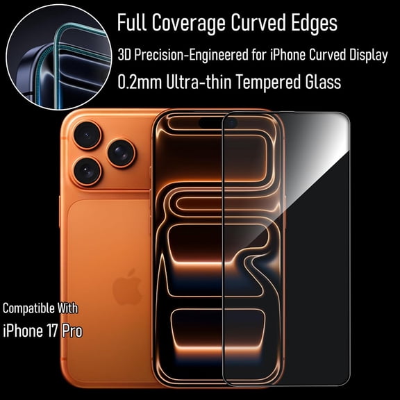 UYWGF-3 Pack Privacy Phone Screen Protector of 4-Way-360 Anti-Spy Tempered Glass, Unbreak Military Grade Drop Protection, 3D Curved Edge Full Coverage, Sensitive, Anti-Fingerprint, Bubble Free with