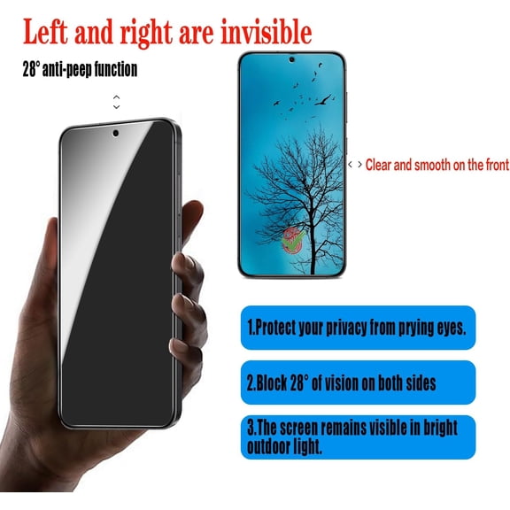 UYWGF-[3 Pack Privacy Screen Protector for Samsung Galaxy S24 Tempered Glass, Fingerprint Unlock, Anti Spy, Case Friendly, Anti-Scratch
