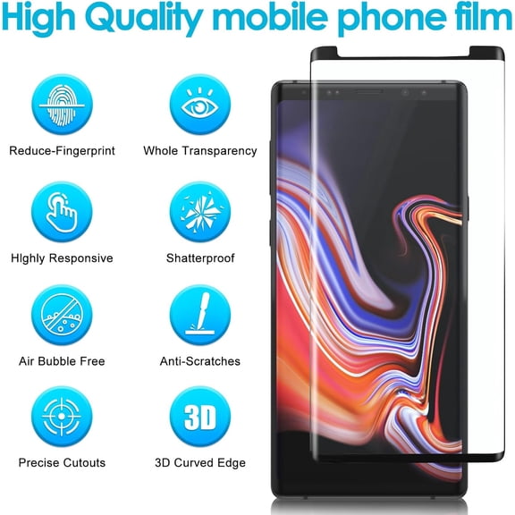 UYWGF-3 Pack Screen Protector for Samsung Galaxy Note 9 Tempered Glass Film, Anti Scratch,3D Curved Full Coverage,9H,Easy to Install,Bubble Free