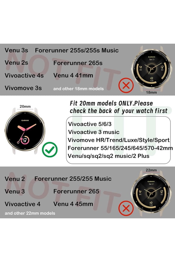 -3 Pack Silicone Bands Compatible with Garmin Vivoactive 5 Watch Band/Vivoactive 6/3/3 Music, 20mm Soft Sport Strap Replacement for Venu Sq 2/Venu/Venu Sq & Forerunner 55/165/245/645