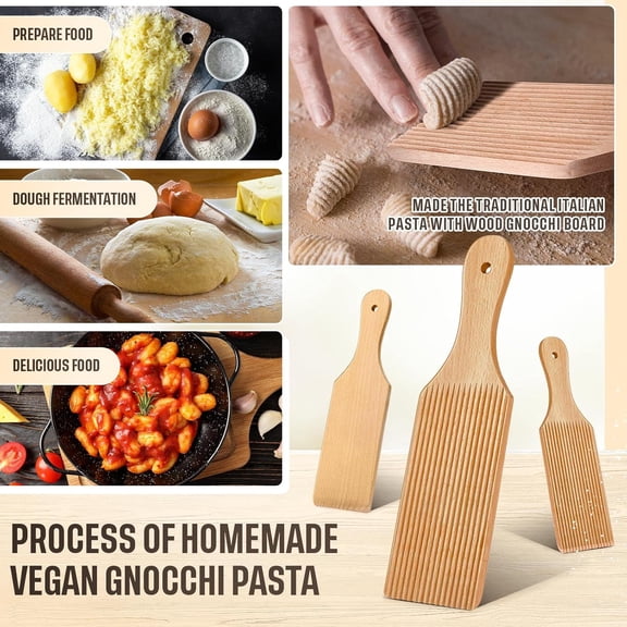 UYWGF-3 Pcs Gnocchi Boards, Wooden Pasta Board Butter Paddle for Homemade Making, Easy to Use Pasta Tool for Home Kitchen Traditional Italian Cooking