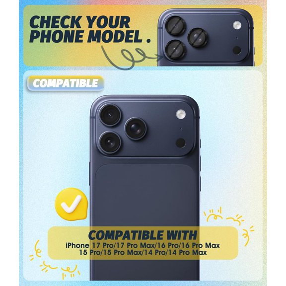 UYWGF-(3 Sets) Camera Lens Protector Compatible for iPhone 17 Pro&17 Pro Max&16 Pro&16 Pro Max&15 Pro&15 Pro Max&14 Pro&14 Pro Max, [EZ Install] [Case-Friendly] 9H Tempered Glass CD Pattern Lens Cov