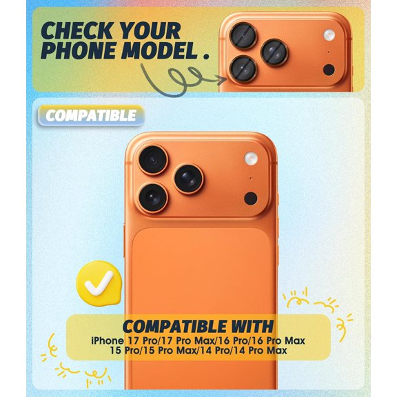 UYWGF-(3 Sets) Camera Lens Protector Compatible for iPhone 17 Pro&17 Pro Max&16 Pro&16 Pro Max&15 Pro&15 Pro Max&14 Pro&14 Pro Max, [EZ Install] [Case-Friendly] 9H Tempered Glass CD Pattern Lens Cov