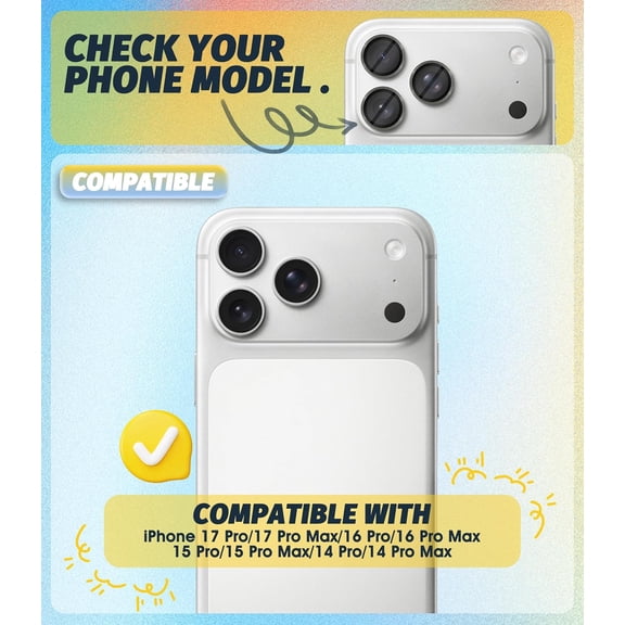 UYWGF-(3 Sets) Camera Lens Protector Compatible for iPhone 17 Pro&17 Pro Max&16 Pro&16 Pro Max&15 Pro&15 Pro Max&14 Pro&14 Pro Max, [EZ Install] [Case-Friendly] 9H Tempered Glass CD Pattern Lens Cov