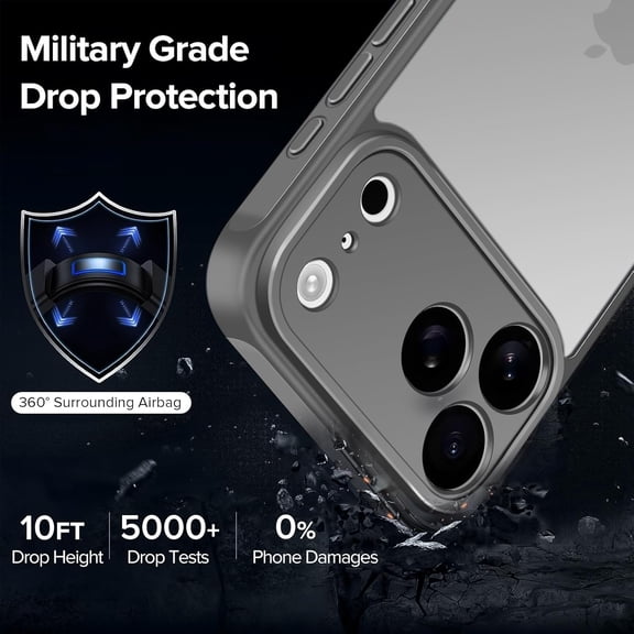 UYWGF-3-in-1 Case for iPhone 17 Pro 6.3" 2025 with 2 Pack Tempered Glass Screen Protector [Military Grade Protection], Frosted Translucent Back for iPhone 17 Pro Cover- Gray