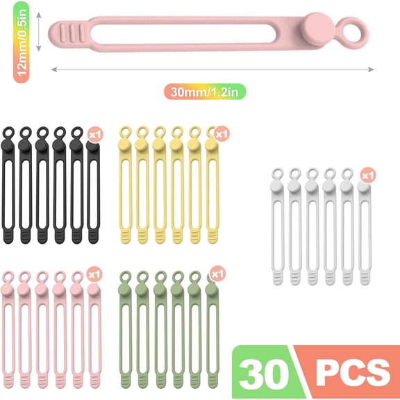UYWGF-30 Pcs Silicone Cable Ties, Reusable Rubber Twist Ties & Gear Ties, Flexible Silicone Zip Ties & Cord Ties for Wire Management and Organization, 5 Colors