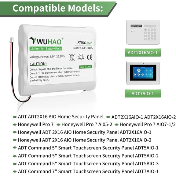 UYWGF-300-10186 battery for ADT Panel Battery Replacement Upgraded 8000mAh for ADT Command Smart Security Panel ADT5AIO-1 ADT5AIO-2 ADT5AIO-3 ADT7AIO-1 2X16 AIO ADT2X16AIO-1 ADT2X16AIO-2 Battery 3.7V