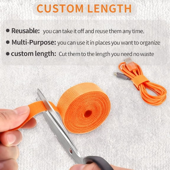 UYWGF-32FT Reusable Fastening Tape Cable Ties Double-Sided Hook-and-Loop Cable Management Tape Strength and Durability 0.4''/Width (1, Orange)