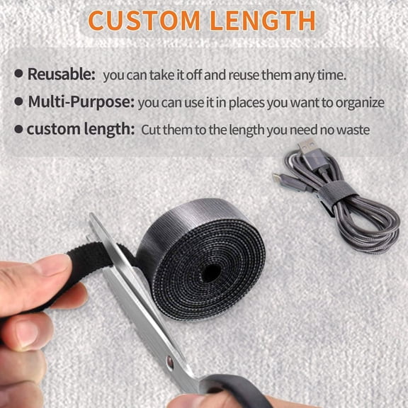 UYWGF-32FT Reusable Fastening Tape Cable Ties Double-Sided Hook-and-Loop Cable Management Tape Strength and Durability 0.4''/Width (2, Blue)
