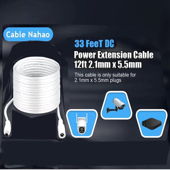 UYWGF-33FT DC Power Extension Cable, 5.5mm x 2.1mm Extension Cord Compatible with DC 5V 12V 24V for CCTV Security Camera IP Camera Standalone DVR, LED Strip String Light Car-Male to Female