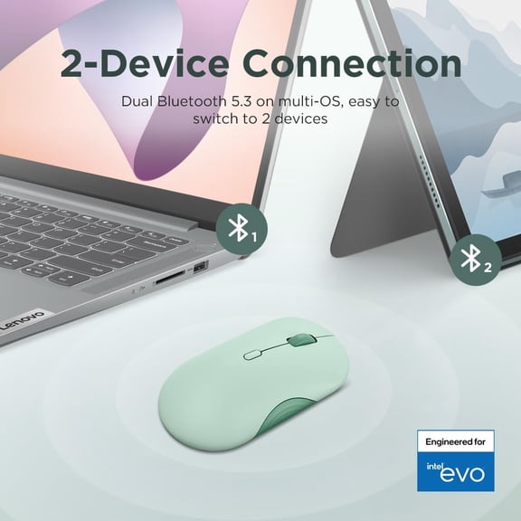 UYWGF-350 Wireless Bluetooth Mouse, Silent Click, 3 Level DPI (1000, 1600, 2400), 36 Month Battery Life, 2 Device Pairing, Breeze Moss