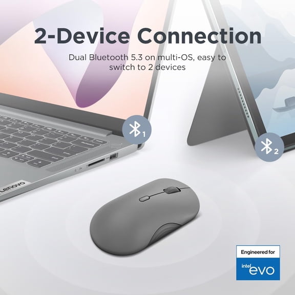 UYWGF-350 Wireless Bluetooth Mouse, Silent Click, 3 Level DPI (1000, 1600, 2400), 36 Month Battery Life, 2 Device Pairing, Luna Grey